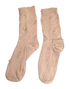Beige Solid Stretch Mid Calf Men Socks