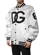 White DG Logo Polyester Jersey Bomber Jacket