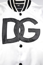 White DG Logo Polyester Jersey Bomber Jacket