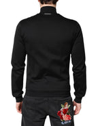 Black Cotton Logo Full Zip Men Bomber Jacket