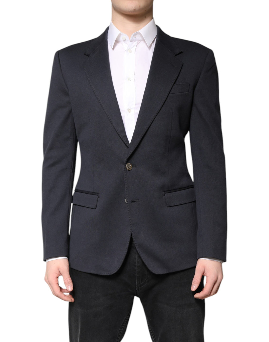 Dark Blue Cotton Men Jacket Coat Suit Blazer