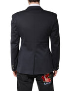 Dark Blue Cotton Men Jacket Coat Suit Blazer