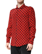 Red Polka Dot Silk Long Sleeve Shirt