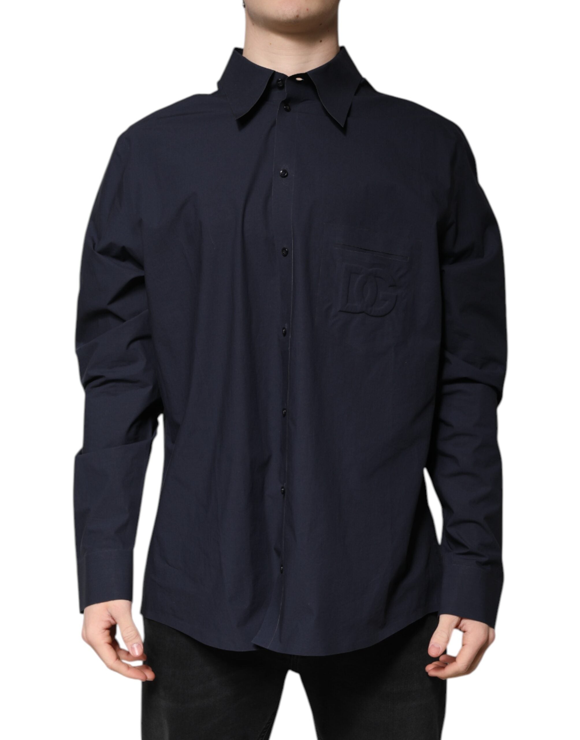 Dark Blue Cotton Long Sleeve Shirt