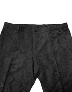 Black Polyester Floral Jacquard 2 Piece Suit