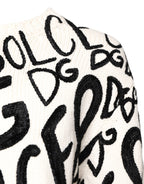 White Black Logo Print Women Pullover Sweater