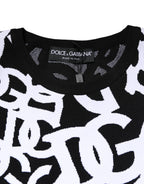 Black White Logo Print Women Pullover Sweater
