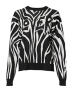Black White Print Women Pullover Sweater
