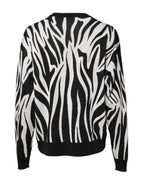 Black White Print Women Pullover Sweater