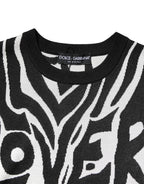 Black White Print Women Pullover Sweater