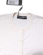 White Cashmere Crew Neck Top Cardigan Sweater