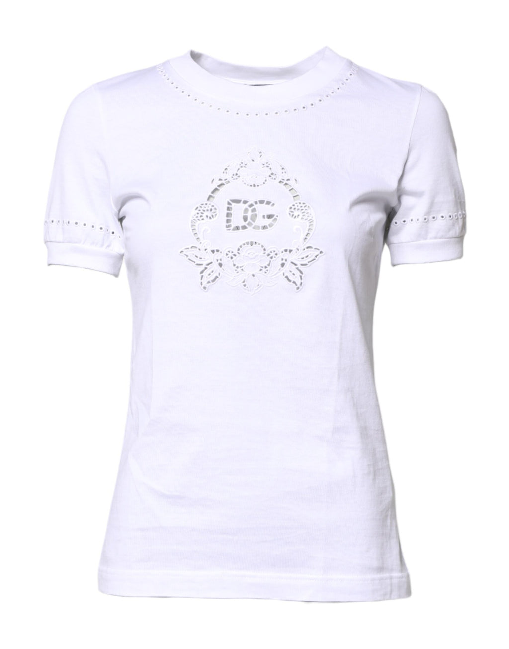White Cotton Floral Logo Crew Neck T-shirt