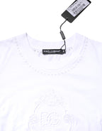 White Cotton Floral Logo Crew Neck T-shirt