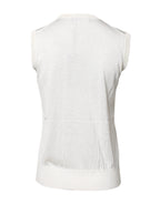 White Silk Round Neck Sleeveless Tank Top