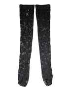 Black Floral Lace Cotton Stretch Stockings Socks