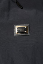 Black Nylon Full Zip Hooded Parka Jacket