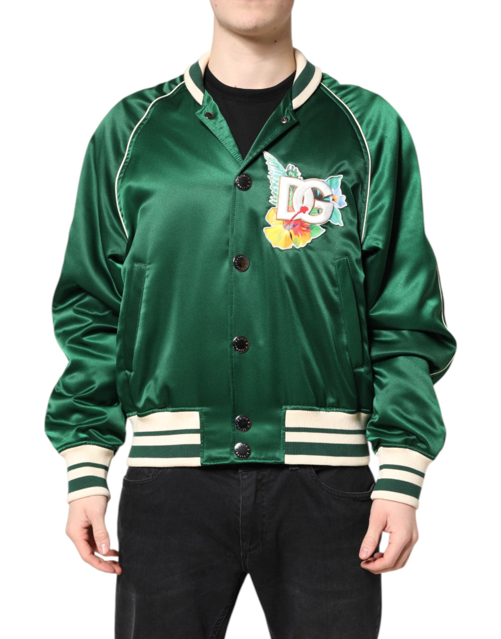Green Floral DG Logo Full Zip Bomber Jacket