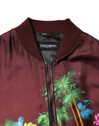 Maroon Floral Print Full Zip Bomber Jacket