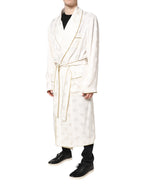Ivory Silk Logo Men Wrap Robe Coat Jacket