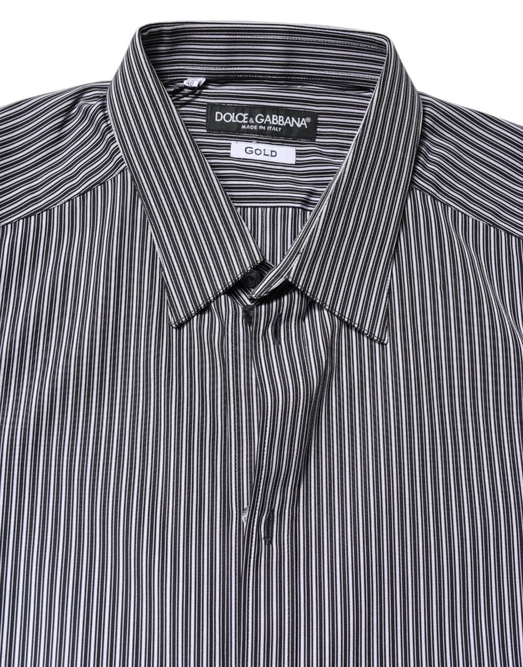 Black White Striped GOLD Formal Dress Shirt