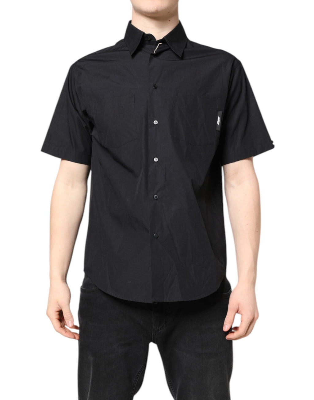 Black Printed Short Sleeves Collared Men Casual Shirt