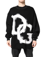 Black Cotton Logo Print Men Pullover Sweater