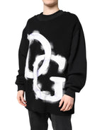 Black Cotton Logo Print Men Pullover Sweater