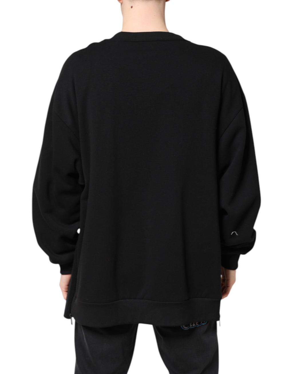 Black Cotton Logo Print Men Pullover Sweater