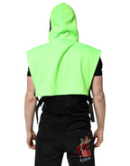Green Polyester Hooded Sportswear Vest Sweater