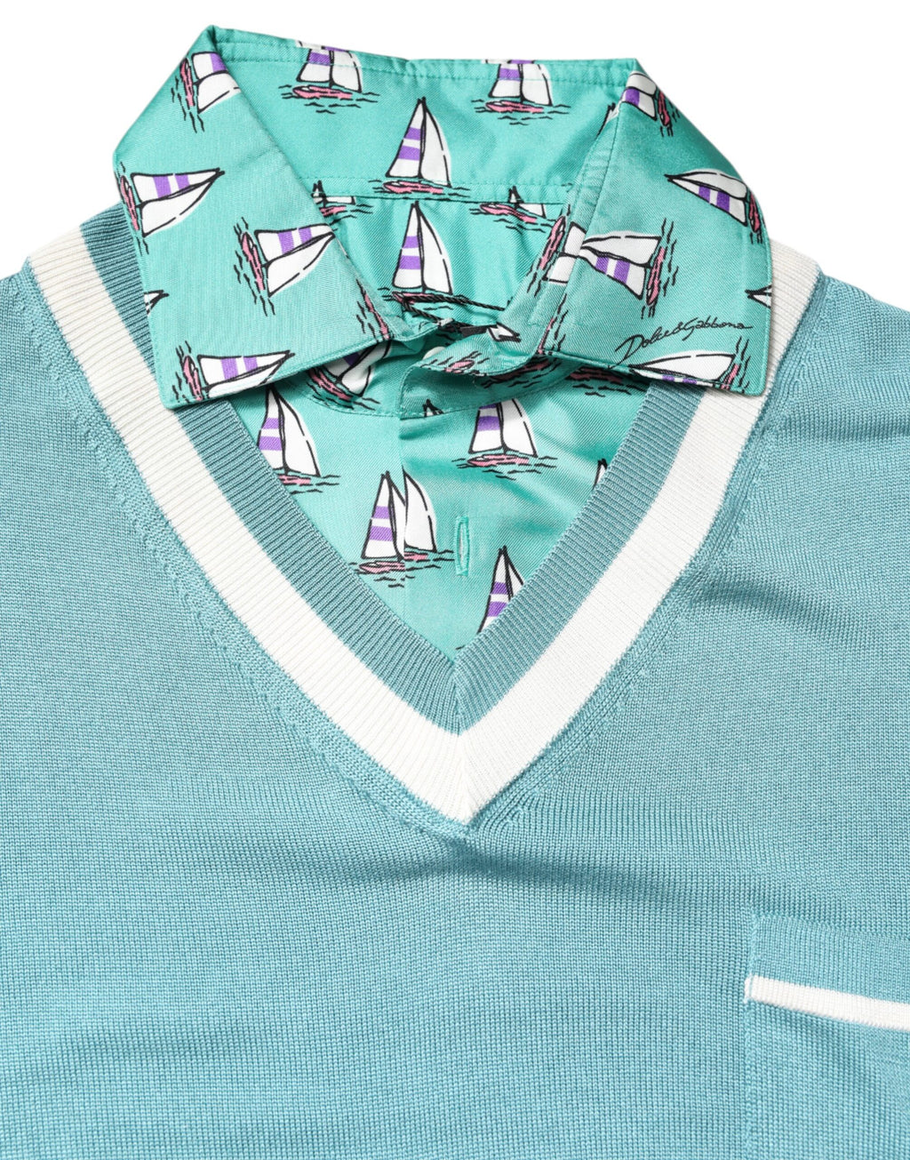 Green Printed Collared Short Sleeve T-shirt