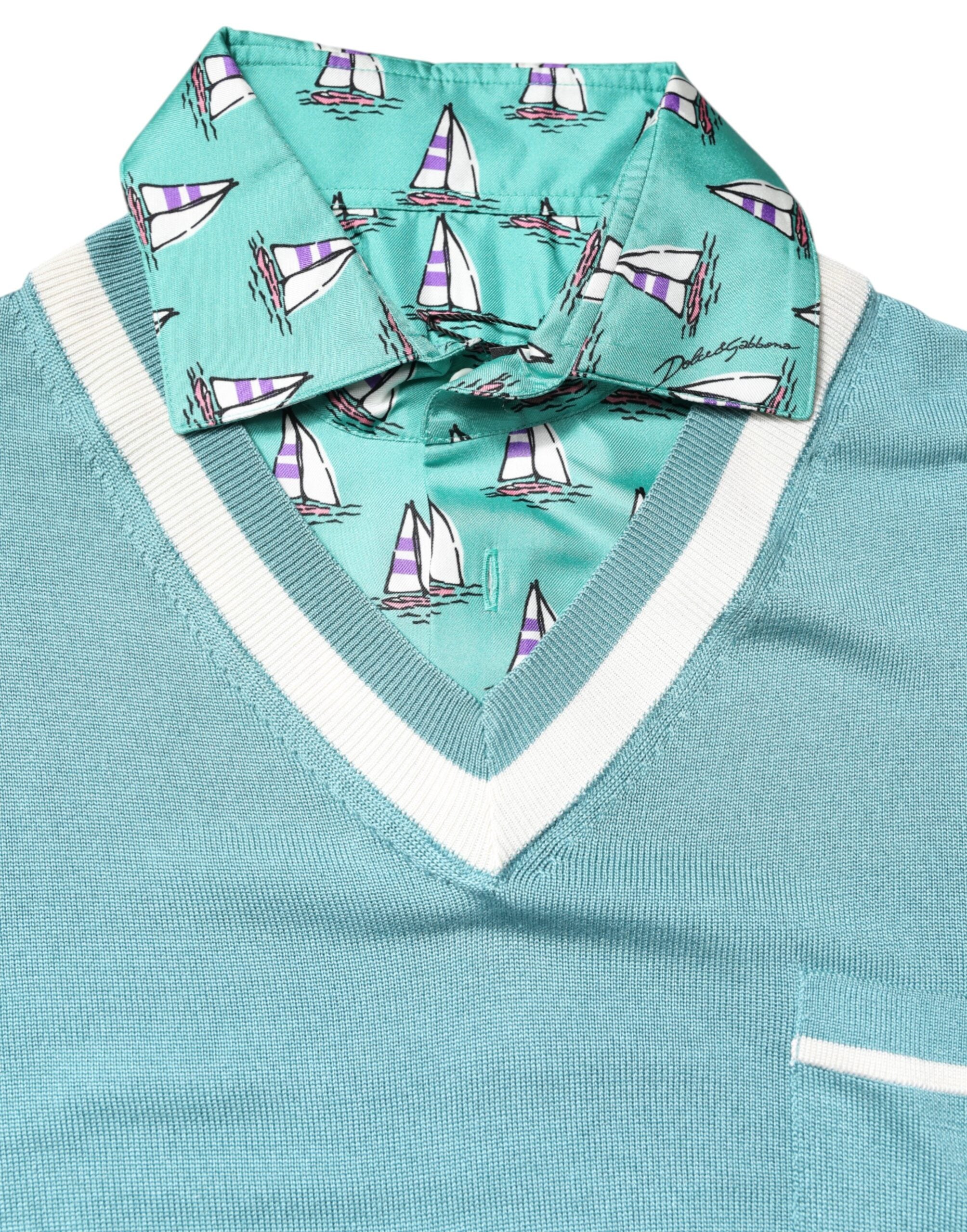 Green Printed Collared Short Sleeve T-shirt