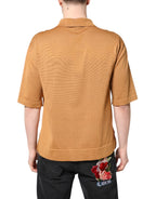 Brown Floral Collared Short Sleeve T-shirt