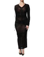 Black Mesh Trim Bodycon Long Sheath Dress