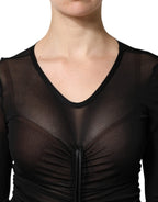 Black Mesh Trim Bodycon Long Sheath Dress