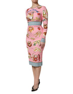 Pink Pastry Print Bodycon Sheath Midi Dress