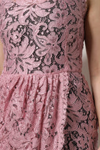 Pink Floral Lace Sleeveless Sheath Dress