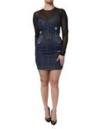 Black Blue Long Sleeves Denim Mini Dress