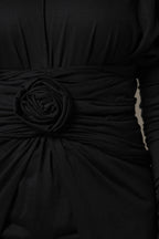 Black Wool Long Sleeves Sheath Midi Dress