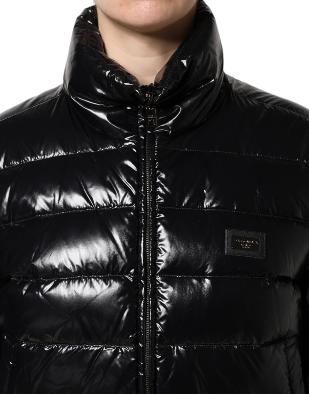 Black Logo Plaque Full Zip Puffer Jacket