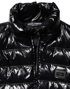 Black Logo Plaque Full Zip Puffer Jacket