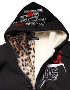 Black Embroidered Full Zip Hooded Jacket