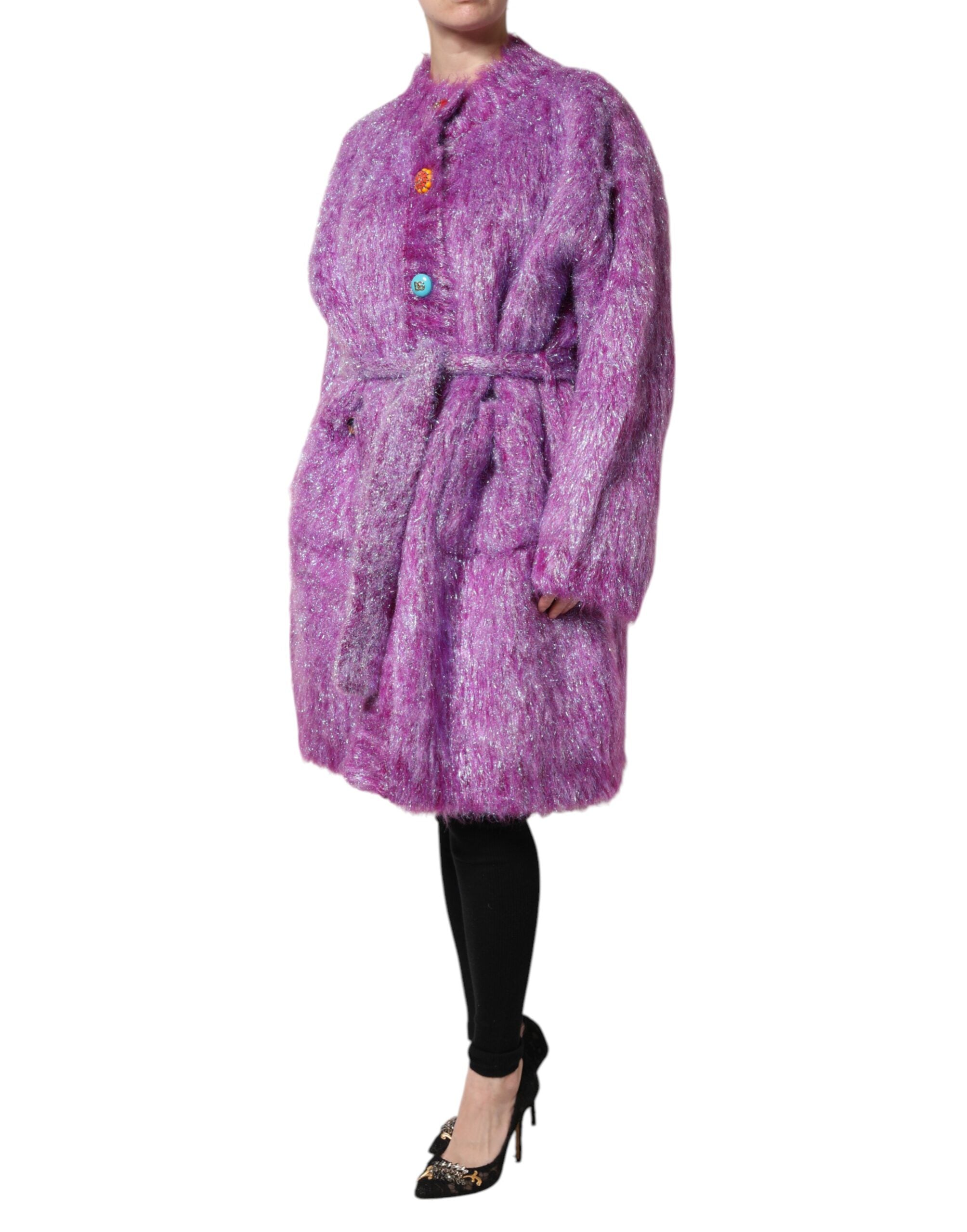 Purple Button Embellished Trench Coat Jacket