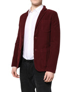 Maroon Corduroy Regular Fit Men Coat Blazer Jacket