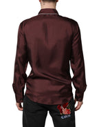 Burgundy Silk Dotted Long Sleeves Shirt