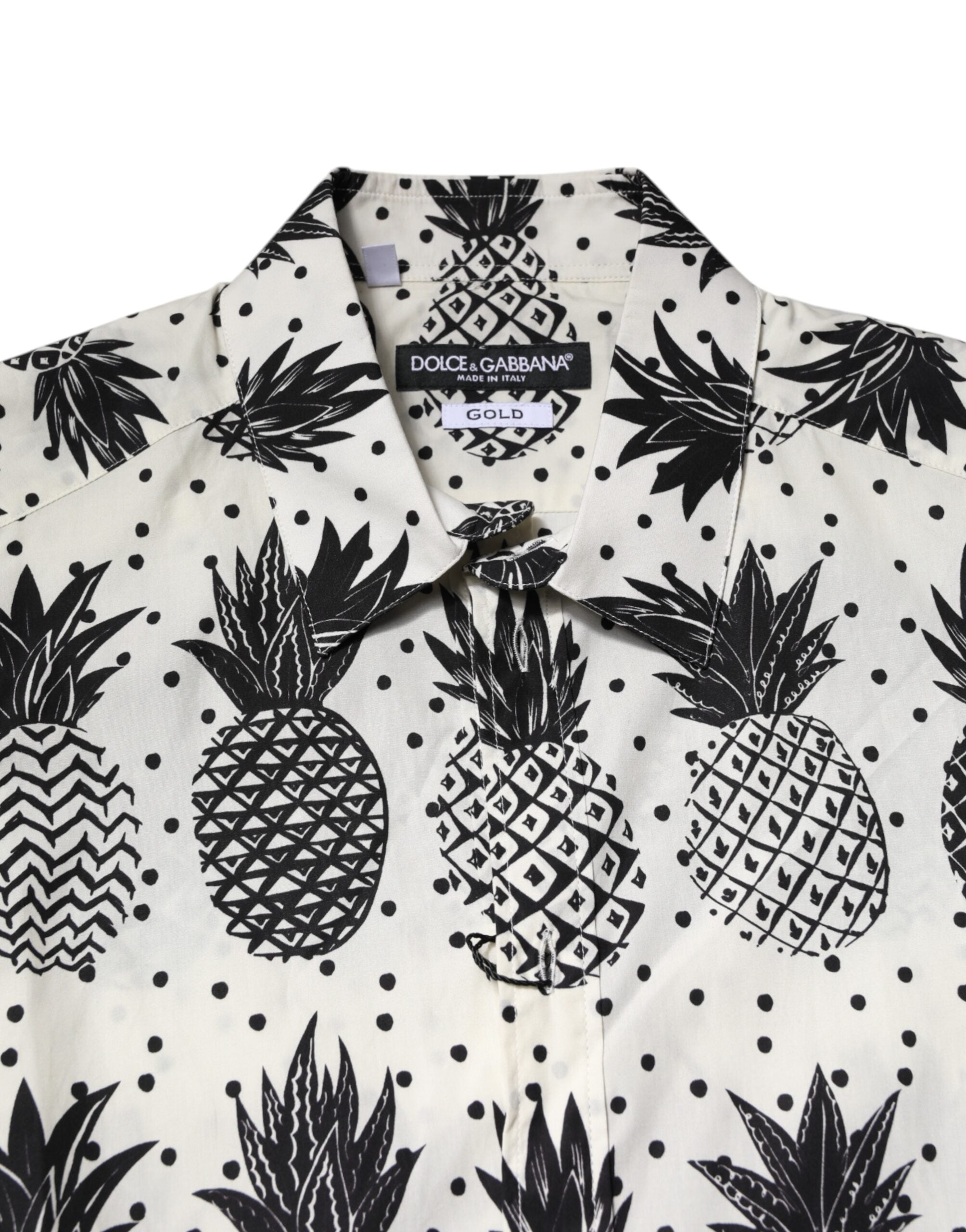 White Pineapple Print Long Sleeve GOLD Shirt