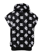 Black DG Cotton Hooded Sleeveless Sweater