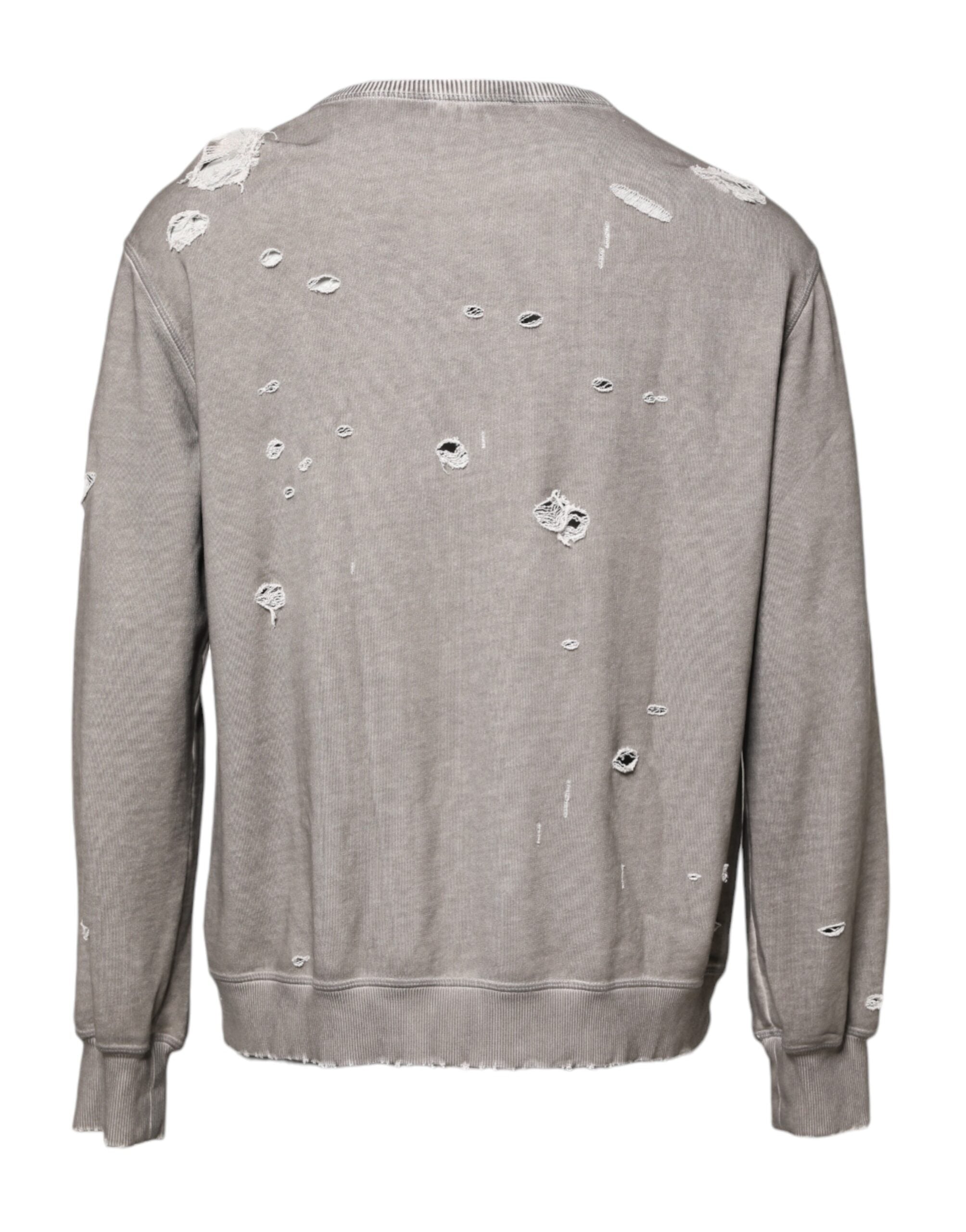 Gray Logo Print Crew Neck Pullover Sweater