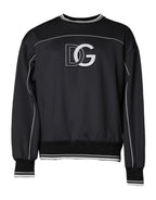 Black Logo Polyester Crew Neck Men Pullover Sweater