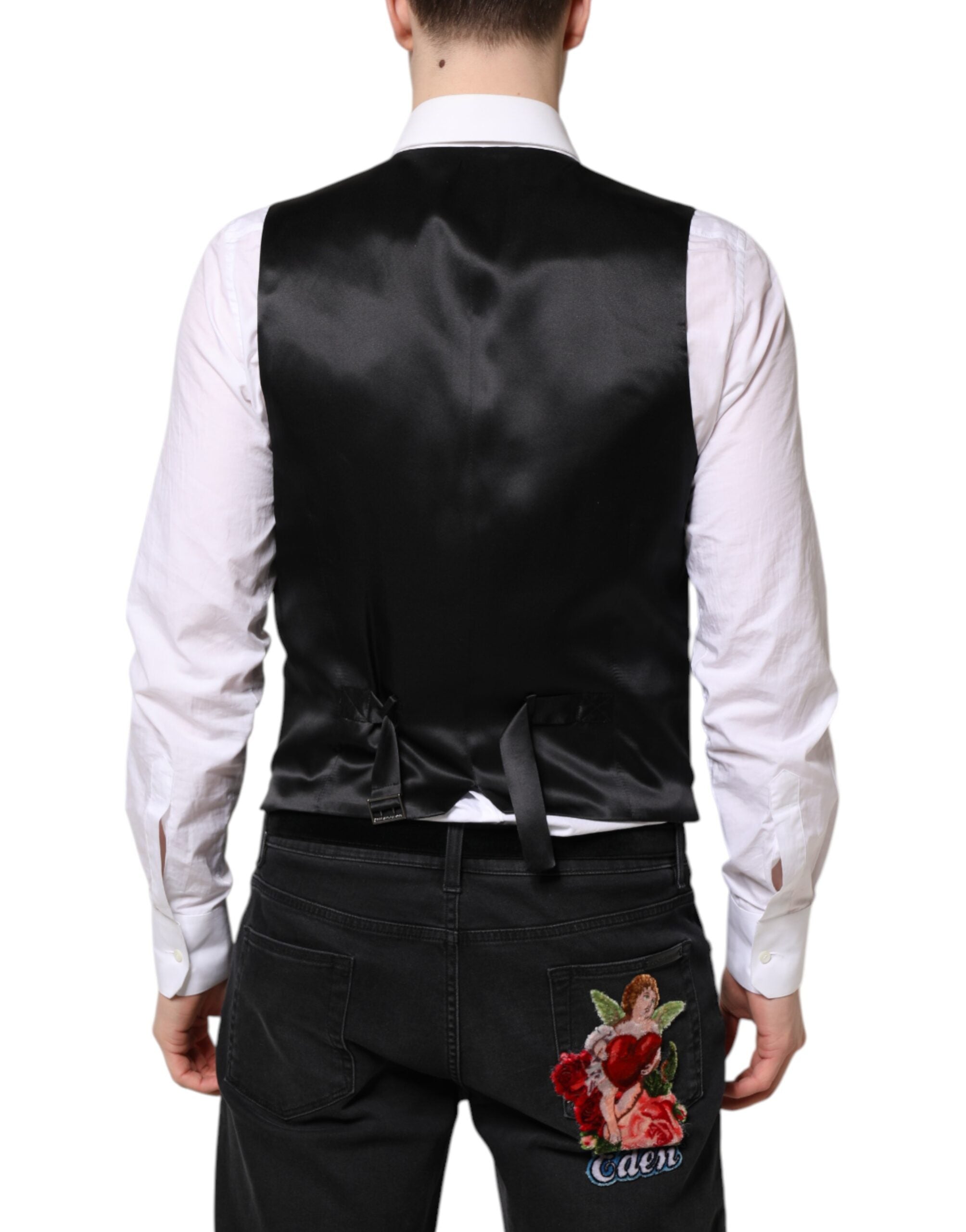 Black Wool Waistcoat Dress Formal Vest