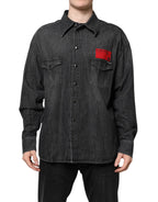 Gray Long Sleeves Button Down Denim Shirt